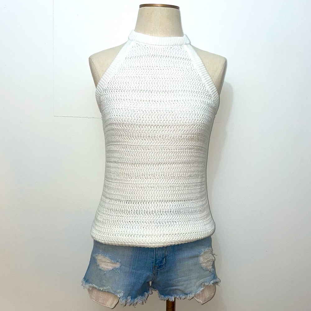 Gap Womens White Crochet Knit Halter Neck Sleeveless Tank Top XS White